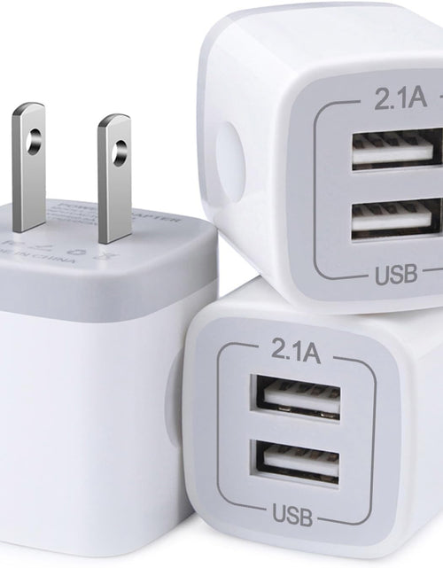 Load image into Gallery viewer, Charger Block, USB Wall Charger, Double USB Fast Charging Cube Block Charger Box, 2.1A Phone Charger Power Adapter 3 Pack for Iphone 15 14 13 12 11 Pro Max XS XR X 8 7 6 Samsung Galaxy S23 A14 Note 20
