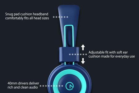 Kids Headphones -  K11 Foldable Stereo Tangle-Free 3.5Mm Jack Wired Cord On-Ear Headset for Children/Teens/Boys/Girls/Smartphones/School/Kindle/Airplane Travel/Plane/Tablet (Navy/Teal)