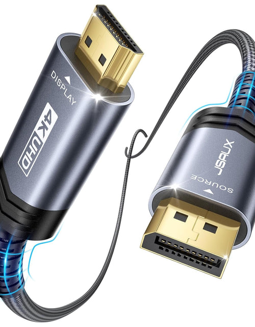 Load image into Gallery viewer, Displayport to HDMI Cable 10FT,  DP to HDMI Male to Male Video Cable FHD Nylon Braided DP to HDTV Unidirectional Cord for Dell, Monitor, Projector, Desktop, AMD, NVIDIA, Lenovo, Hp,Thinkpad-Grey
