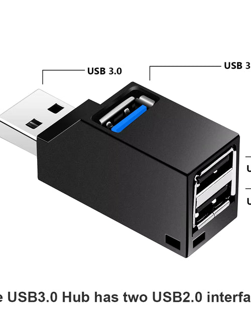 Load image into Gallery viewer, USB 3.0 HUB Adapter Extender Mini Splitter Box 1 to 3 Ports High Speed USB 2.0 for PC Laptop U Disk Card Reader
