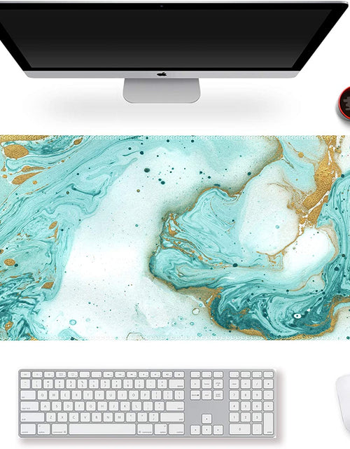 Load image into Gallery viewer, Extended Gaming Mouse Pad XXL  Large Keyboard Mat Long Mousepad Desk Decor Writing Pad Non Slip Rubber Base Stitched Edges for Work, Game, Office, Home, 35.1 X 15.7 In, Teal Turqoise Marble
