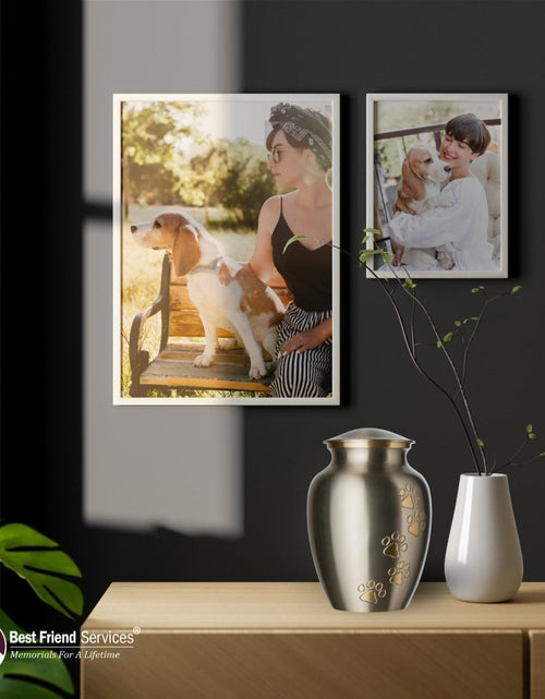 Load image into Gallery viewer, Pet Urn - Ottillie Paws Memorial Pet Cremation Urns for Dogs and Cats Ashes Hand Carved Brass Memory Keepsake Urn
