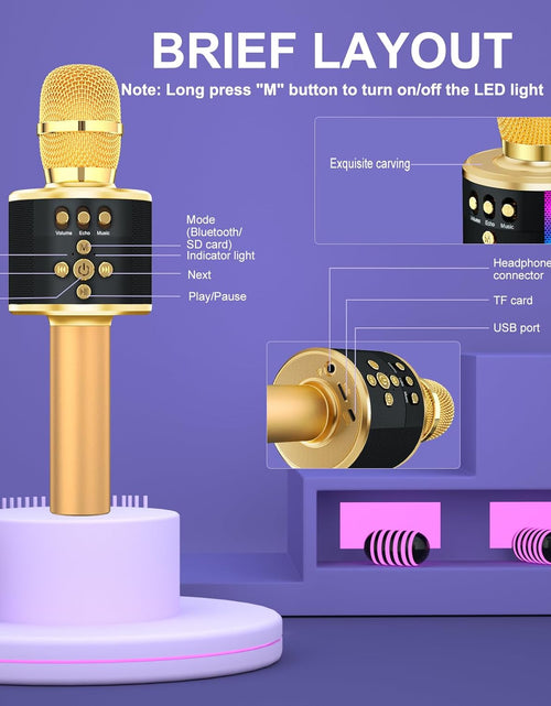Load image into Gallery viewer, Karaoke Microphone for Kids &amp; Adults - Bluetooth Microphones Singing Mic with Disco Lights, Echo Effect, Built-In Speaker Portable Karaoke Player for Party Travel Gifts Q78(Gold)
