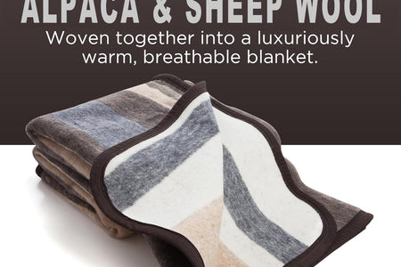 100% Natural Alpaca and Merino Wool Blanket, Andean Collection, Twin Size Blanket - Thick, Soft and Warm, Rustic Woven Blanket, Made in Peru
