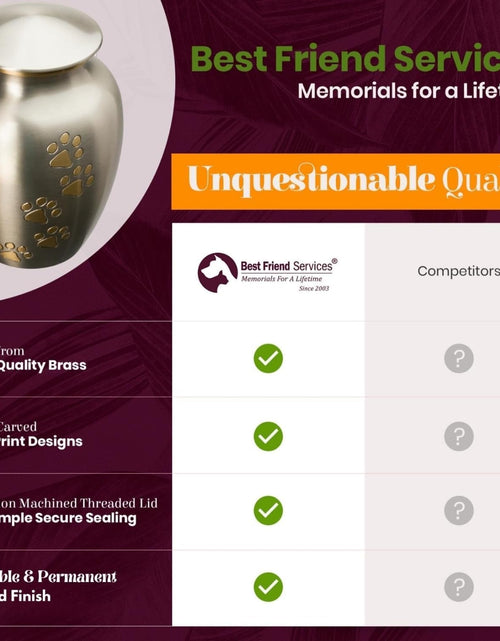 Load image into Gallery viewer, Pet Urn - Ottillie Paws Memorial Pet Cremation Urns for Dogs and Cats Ashes Hand Carved Brass Memory Keepsake Urn
