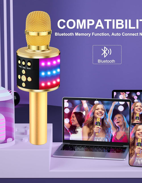 Load image into Gallery viewer, Karaoke Microphone for Kids &amp; Adults - Bluetooth Microphones Singing Mic with Disco Lights, Echo Effect, Built-In Speaker Portable Karaoke Player for Party Travel Gifts Q78(Gold)
