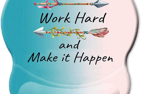 Ergonomic Mouse Pad with Gel Wrist Rest Support, Stay Positive Work Hard and Make It Happen Arrow Print Inspirational Quote Cute Mouse Pad, Pain Relief Wrist Rest Pad with Non-Slip PU Base