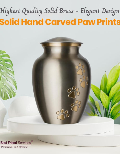 Load image into Gallery viewer, Pet Urn - Ottillie Paws Memorial Pet Cremation Urns for Dogs and Cats Ashes Hand Carved Brass Memory Keepsake Urn
