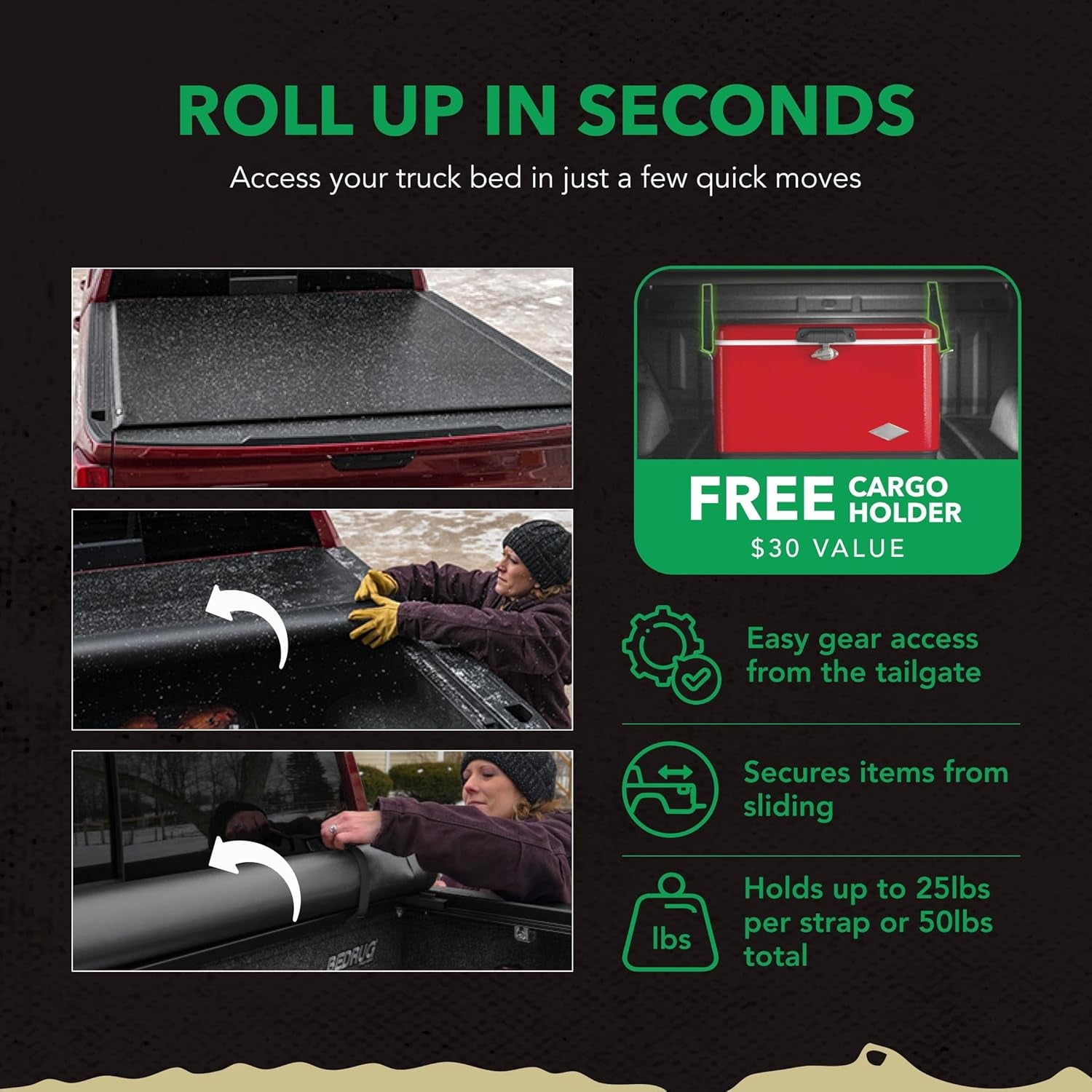 ETX Soft Roll up Truck Bed Tonneau Cover | 53317 | Fits 2015 - 2020 Ford F-150 8' 2" Bed (97.6'')