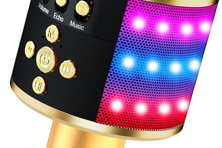 Karaoke Microphone for Kids & Adults - Bluetooth Microphones Singing Mic with Disco Lights, Echo Effect, Built-In Speaker Portable Karaoke Player for Party Travel Gifts Q78(Gold)
