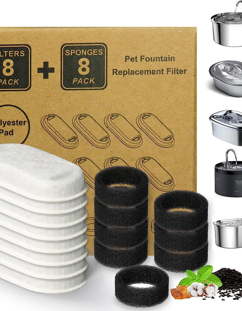 Load image into Gallery viewer, Cat Water Fountain Filters,16 Pack Cat Fountain Replacement Filters for Stainless Steel 67Oz/2L Adjustable Water Flow Pet Water Fountain,Dog Water Fountain (8+8 Pack)
