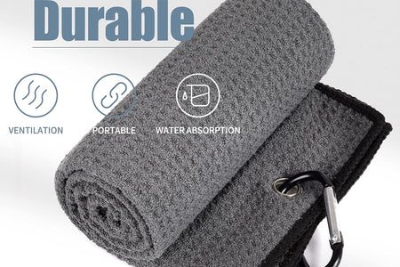 Microfiber Waffle Pattern Tri-Fold Golf Towel | Brush Tool Kit with Club Groove Cleaner, Retractable Extension Cord and Clip
