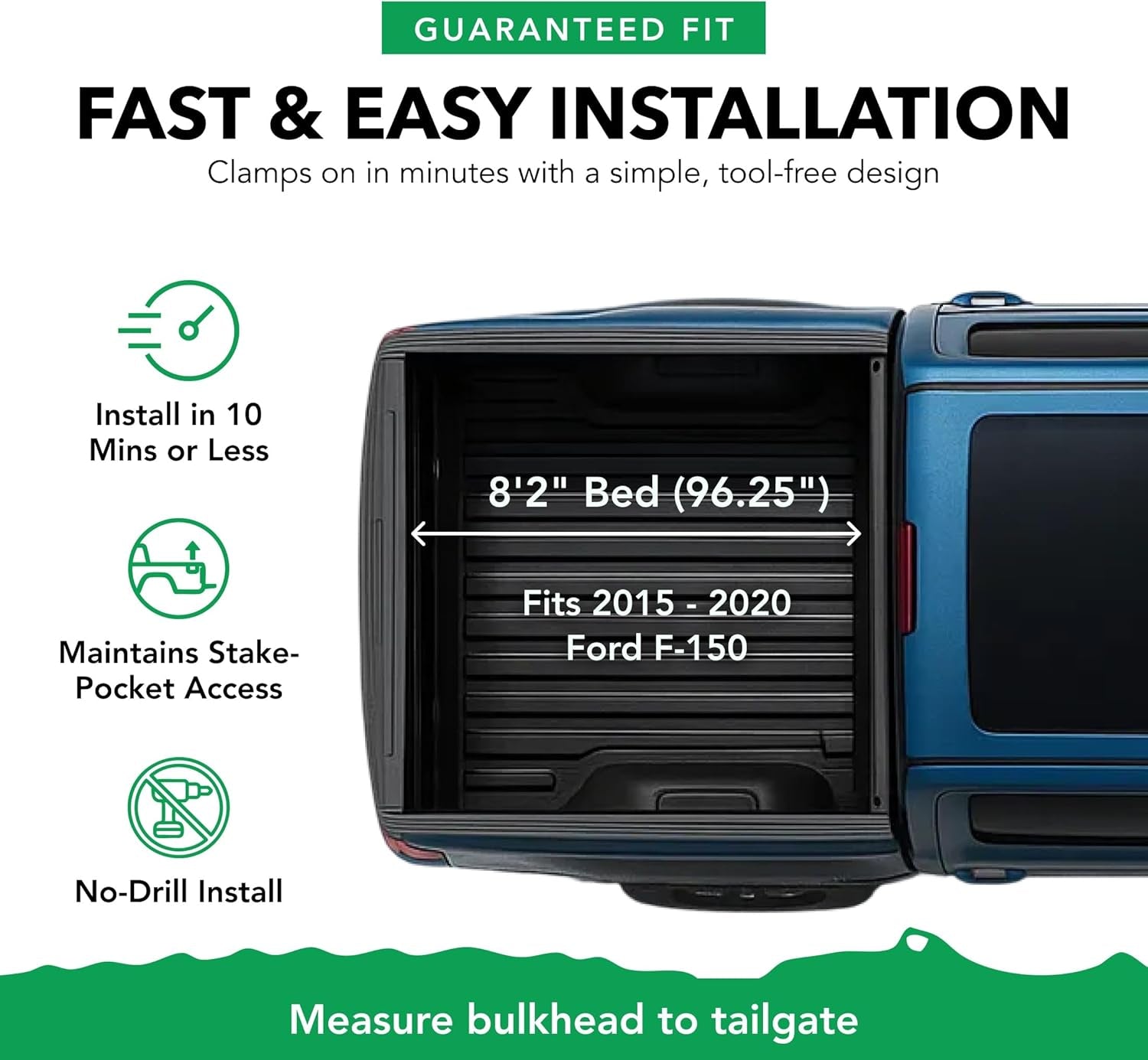 ETX Soft Roll up Truck Bed Tonneau Cover | 53317 | Fits 2015 - 2020 Ford F-150 8' 2" Bed (97.6'')